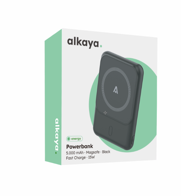 alkaya. | Thor | 5.000 mAh Powerbank Slim | Induktives Laden, unterstützt MagSafe-Technologie + USB-A und USB-C Ports