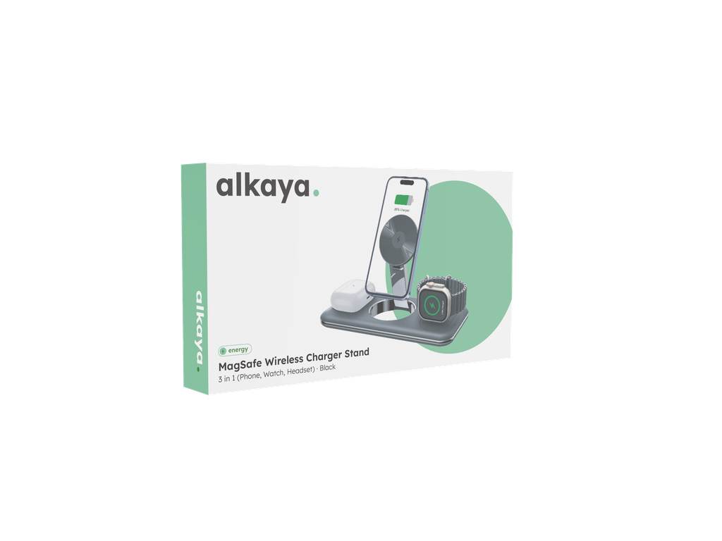 alkaya. | Trifector | 3 in 1 Wireless Ladestation: Handy, Smartwatch und Headset, Kompatibel mit MagSafe-Zubehör von Apple